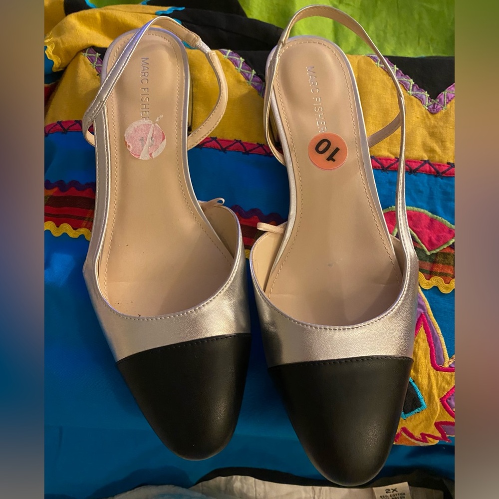 Marc Fisher Silver and Black Flats perfect for the holidays!